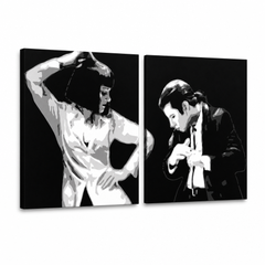 Ročno poslikana slika POP Art Pulp Fiction 2 kosa pulp3 – 3D vizualizacija ročno poslikanega platna na belem ozadju. Prevladujoče barve: črna, bela, siva.