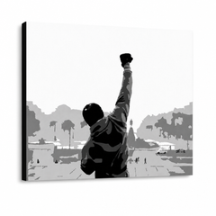 Ročno poslikana slika POP Art ROCKY 1 kos rocky – 3D vizualizacija ročno poslikanega platna na belem ozadju. Prevladujoče barve: črna, bela, siva.