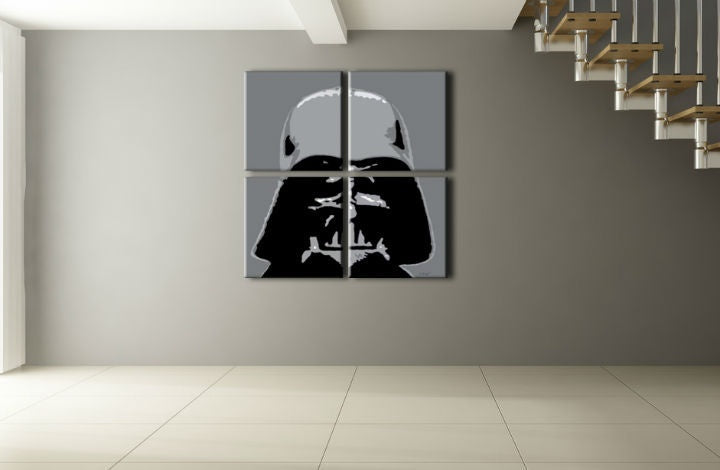 Ročno poslikana slika na platnu z motivom darth vader črno-siva podoba – podroben pregled kompozicije, Papilora.