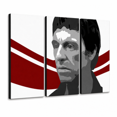 Ročno poslikano slikarstvo POP Art AL PACINO 6 delov al6 – 3D vizualizacija ročno poslikanega platna na belem ozadju. Prevladujoče barve: črna, rdeča, bela.