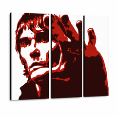 Ročno poslikano slikarstvo POP Art Ian Brown 3 kosi ib3 – 3D vizualizacija ročno poslikanega platna na belem ozadju. Prevladujoče barve: rdeča, črna, bela.
