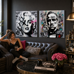 Set 2 slik Filmske Legende nad komodo v dnevni sobi – Marilyn Monroe in Krstni oče v street-art pop-artu, za sodoben dom.