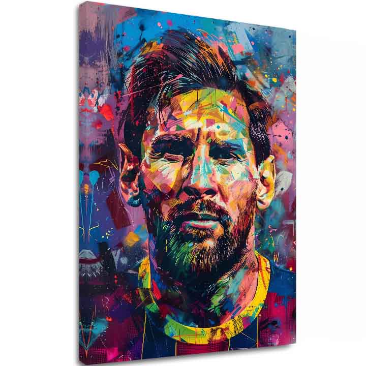 Ročno poslikana premium slika na platnu z zlatimi poudarki z motivom portret moškega z brado v pop art slogu – 3D prikaz platna z vidnim lesenim okvirjem, Papilora.