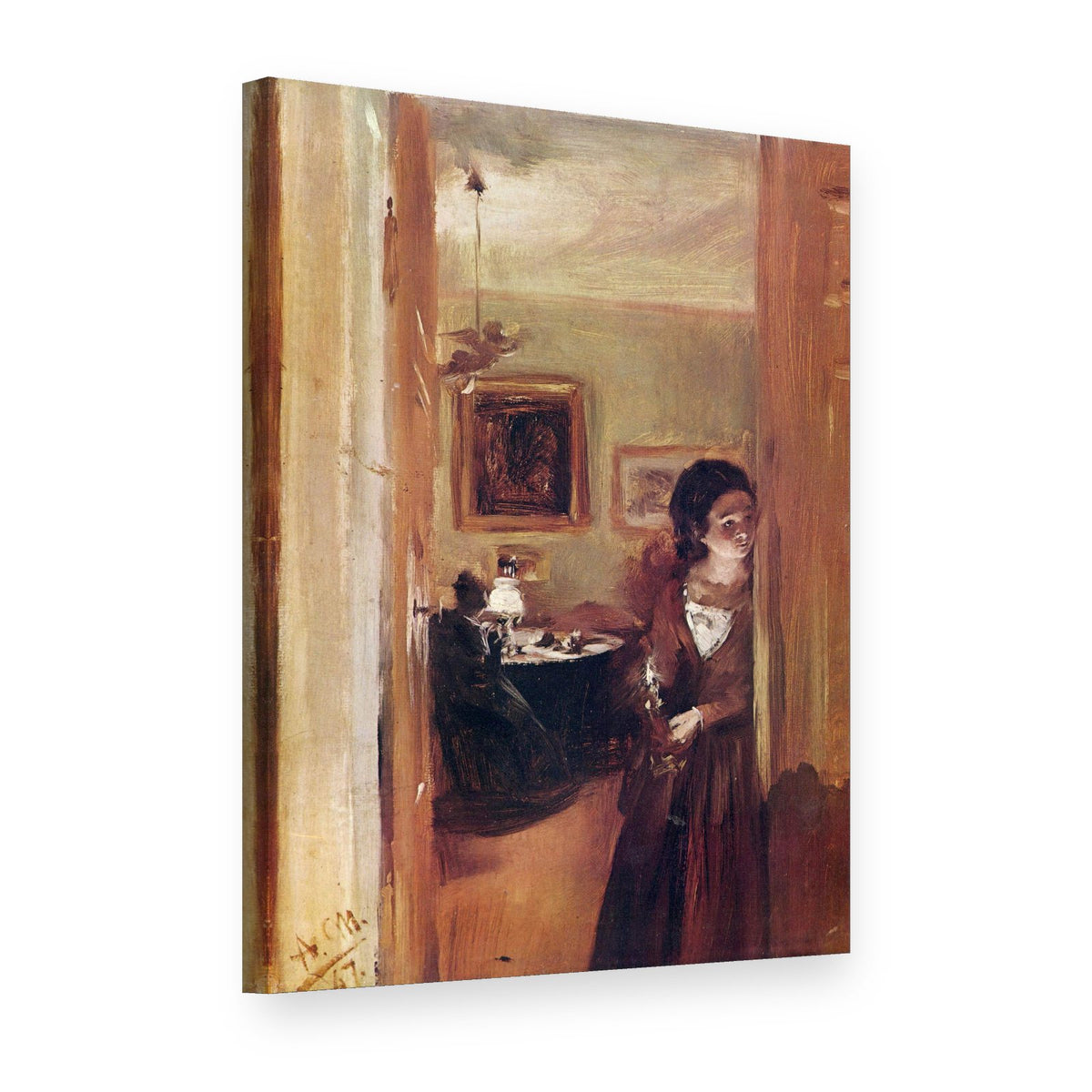 Slika na platnu Dnevna soba z umetnikovo sestro – Adolph Menzel, 3D pogled