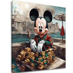 Slika na platnu z motivom mickey mouse z zlatimi palicami – 3D prikaz platna z vidnim lesenim okvirjem, Papilora.