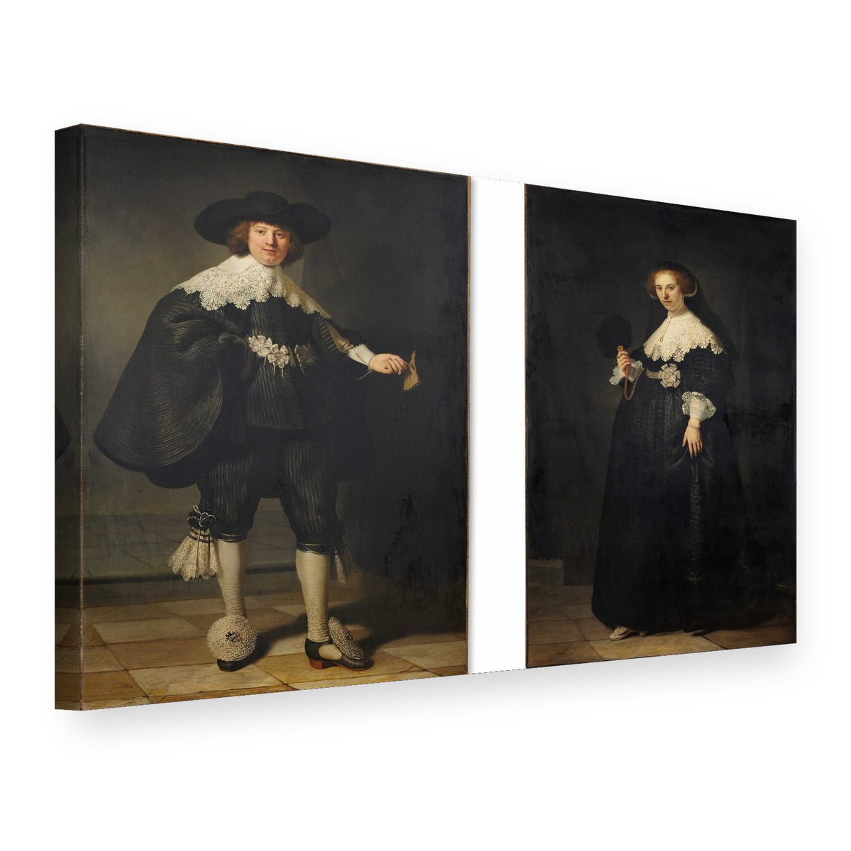 Slika na platnu Portreta Martena Soolmansa in Oopjen Coppit – Rembrandt, 3D pogled