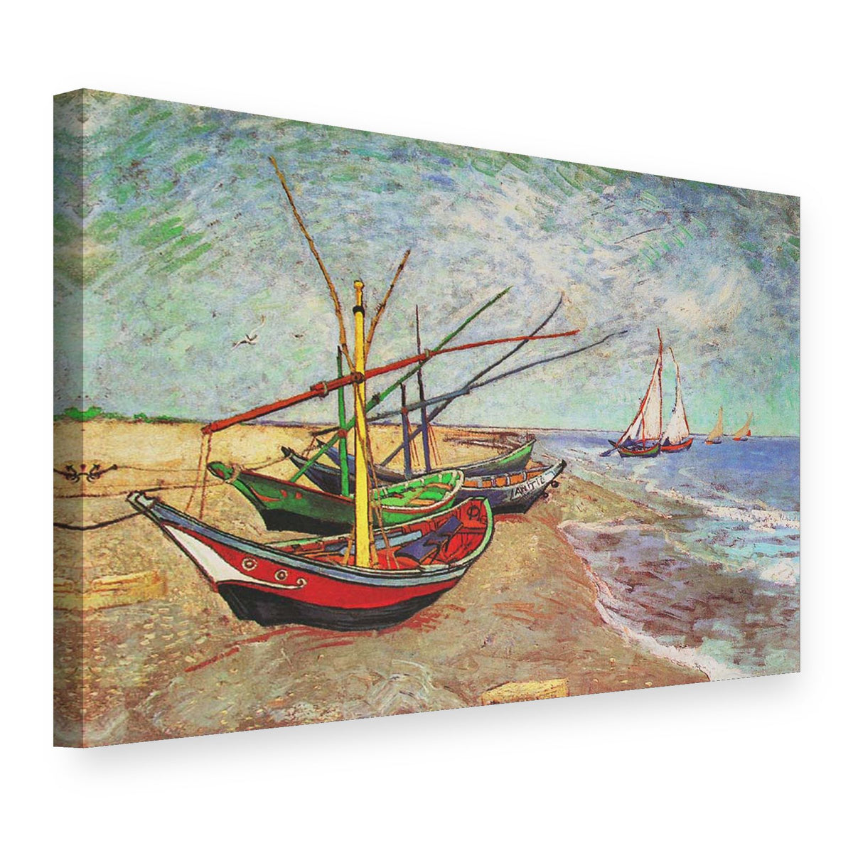 Slika na platnu Ribiški čolni na plaži v Saintes-Maries – Vincent van Gogh, 3D pogled