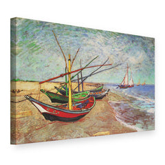 Slika na platnu Ribiški čolni na plaži v Saintes-Maries – Vincent van Gogh, 3D pogled