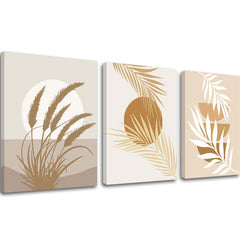 Slika na platnu z motivom boho rastline in sonce – 3D prikaz platna z vidnim lesenim okvirjem, Papilora.