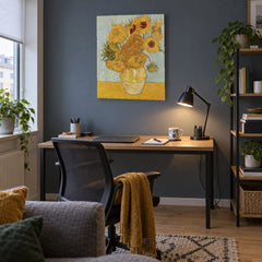 Slika na platnu Vaza z dvanajstimi sončnicami – Vincent van Gogh v delovni sobi