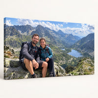 Panoramska slika iz fotografije gora na platnu na 2 cm lesenem okvirju, pogled s strani