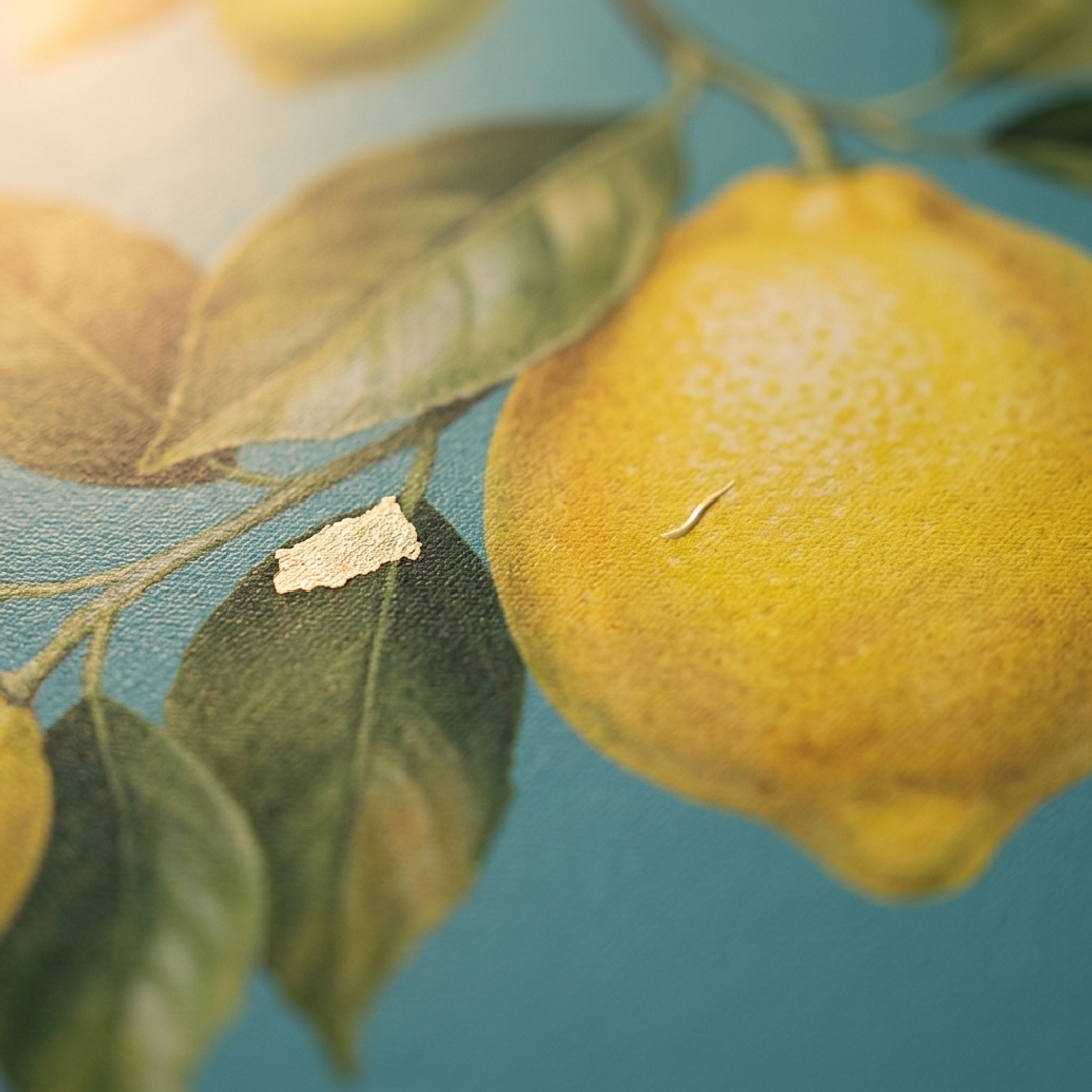 Slika z motivom limon v umetniškem ateljeju – Papilora Premium Art.