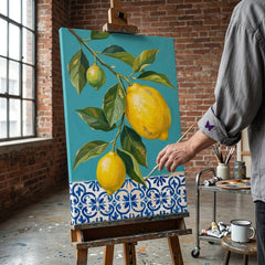 Slika z motivom limon v elegantnem interierju – notranji mockup, Papilora.