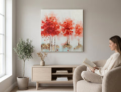 Poslikana slika na steni ABSTRAKT 70x70 cm – ročno poslikana slika v elegantnem interjerju (Scandi cream) | wall mockup | premium platno | Papilora.sk