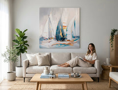 Poslikana slika za steno ABSTRAKT 80x80 cm – ročno poslikana slika v elegantnem interjerju (Scandi cream) | wall mockup | premium platno | Papilora.sk
