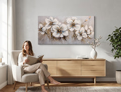 Poslikana slika za steno ROŽE 100x50 cm – ročno poslikana slika v elegantnem interjerju (Bohemian warm) | wall mockup | premium platno | Papilora.si
