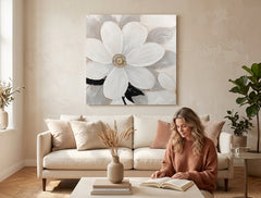 Poslikana slika za steno ROŽE 70x70 cm – ročno poslikana slika v elegantnem interjerju (Golden hour luxe) | wall mockup | premium canvas | Papilora.sk