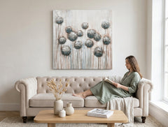 Poslikana slika za steno ROŽE 70x70 cm – ročno poslikana slika v elegantnem interierju (Mid-century warm) | wall mockup | premium canvas | Papilora.sk