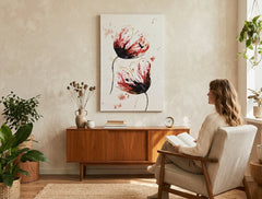 Poslikana stenska slika CVETJE 60x90 cm – ročno poslikana slika v elegantnem interjerju (Window reading) | wall mockup | premium platno | Papilora.sk