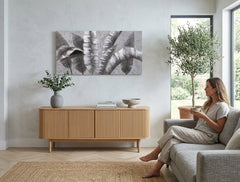 Poslikana slika na steno LISTI 100x50 cm – ročno poslikana slika v elegantnem interierju (Bohemian warm) | wall mockup | premium platno | Papilora.sk
