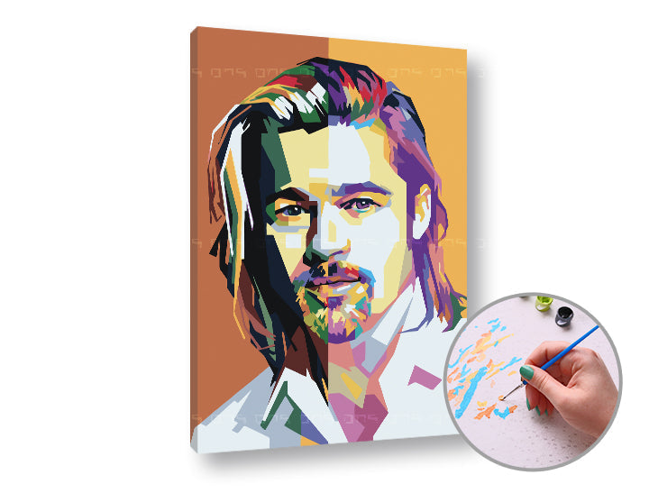 Slika na platnu z motivom pop art portret moškega – 3D prikaz platna z vidnim lesenim okvirjem, Papilora.