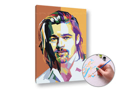 Slika na platnu z motivom pop art portret moškega – 3D prikaz platna z vidnim lesenim okvirjem, Papilora.