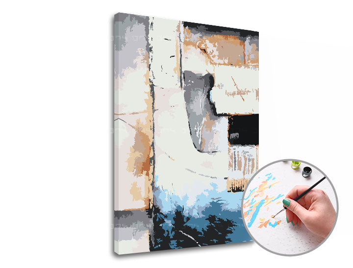 Slika na platnu z motivom abstraktne oblike in barve – 3D prikaz platna z vidnim lesenim okvirjem, Papilora.