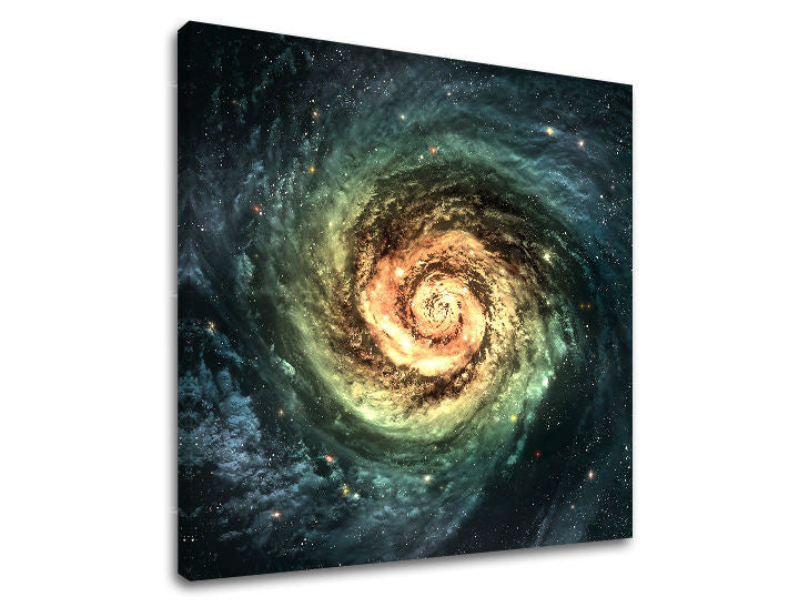 Slika na platnu z motivom spiralna galaksija zvezd in meglice – 3D prikaz platna z vidnim lesenim okvirjem, Papilora.