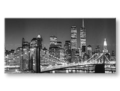 Slika na platnu z motivom brooklynski most in newyorška panorama, črno-belo – dodaten prikaz z vidno teksturo in kompozicijo, Papilora.