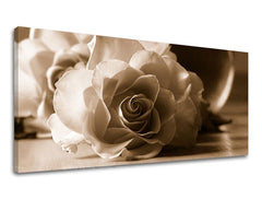 Slika na platnu z motivom ena vrtnica v sepia tonih – 3D prikaz platna z vidnim lesenim okvirjem, Papilora.
