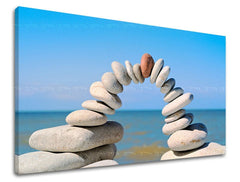 Slika na platnu z motivom kamniti lok na plaži – 3D prikaz platna z vidnim lesenim okvirjem, Papilora.