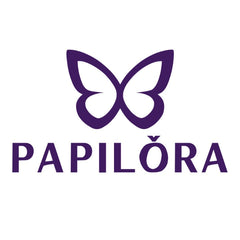 Slika na platnu z motivom vijolični metulj in napis – dodaten prikaz z vidno teksturo in kompozicijo, Papilora.