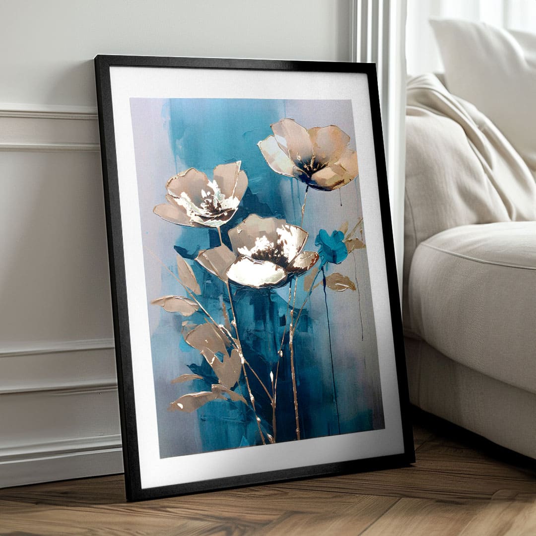 Stenski plakat z EXTRA učinkom - Teal Flowers