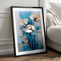 Stenski plakat z EXTRA učinkom - Teal Flowers
