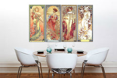 Slika na platnu 4 deli Štiri letni časi 120x70 cm - Alfons Mucha 000 REP236